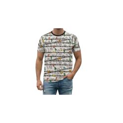 Színes, betű mintás póló (fekete nyakú)