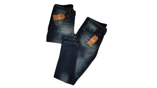 Sötétkék koptatott farmernadrág