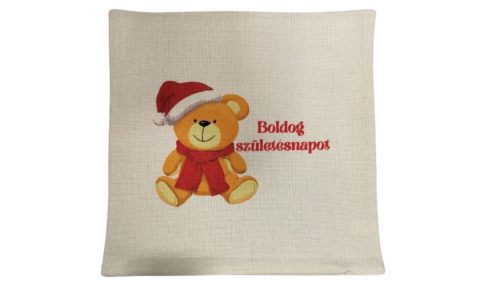 Boldog születésnapot Maci-vászon párnahuzat