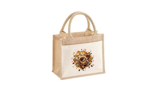  Kávé 2-pamut,zsebes juta midi bevásárlótáska