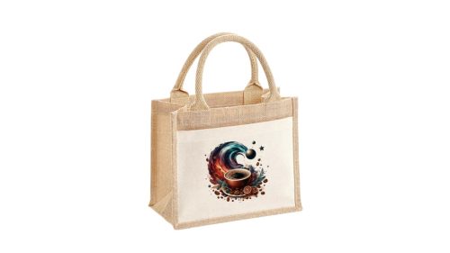 Kávé 3-pamut,zsebes juta midi bevásárlótáska