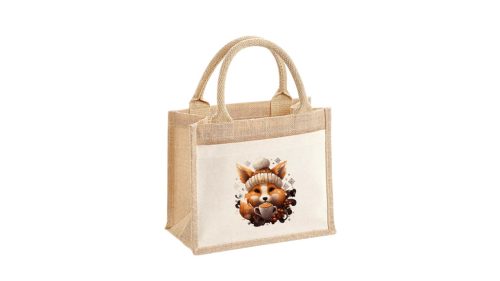 Róka-pamut,zsebes juta midi bevásárlótáska