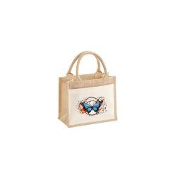 Kék pillangó-pamut,zsebes juta midi bevásárlótáska