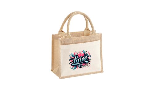 Love-pamut,zsebes juta midi bevásárlótáska