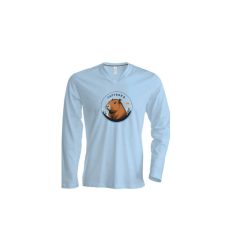 Capybara-hosszú ujjú V-nyakú póló-világoskék