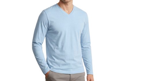 Hosszú ujjú V-nyakú póló-világoskék