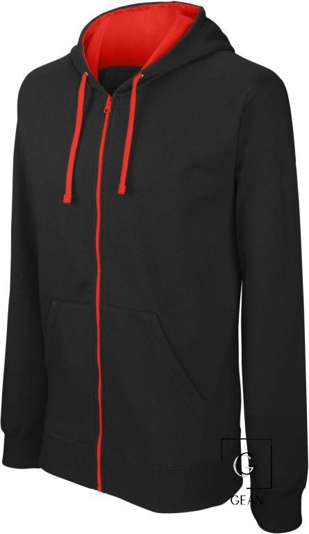 Cipzáros, kapucnis pulóver-fekete/piros