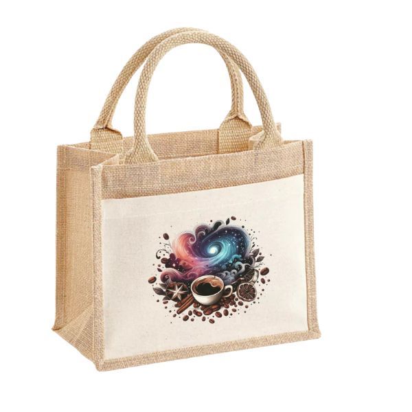 Kávé-pamut,zsebes juta midi bevásárlótáska Kávé-pamut,zsebes juta midi bevásárlótáska