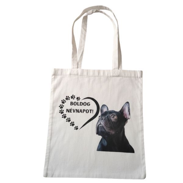 Boldog névnapot Bulldog-fehér vászontáska Boldog névnapot Bulldog-fehér vászontáska